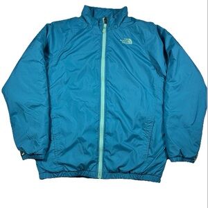 The North Face Reversible Jacket Girls Size XL (18) Mint Green/blue Warm Pockets